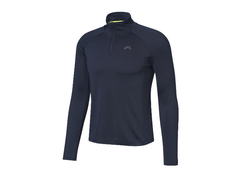 Donkerblauw sportshirt met lange mouwen en korte rits bij de hals.