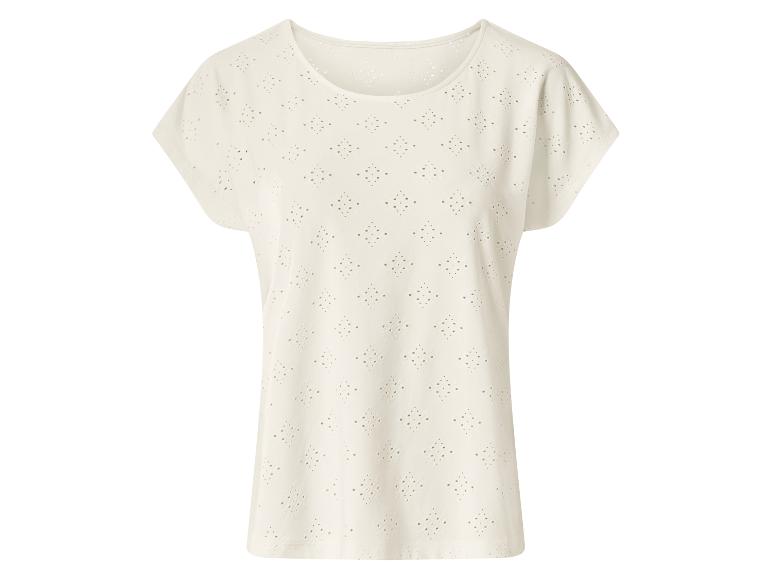 Gebroken wit T-shirt met korte mouwen en opengewerkt patroon
