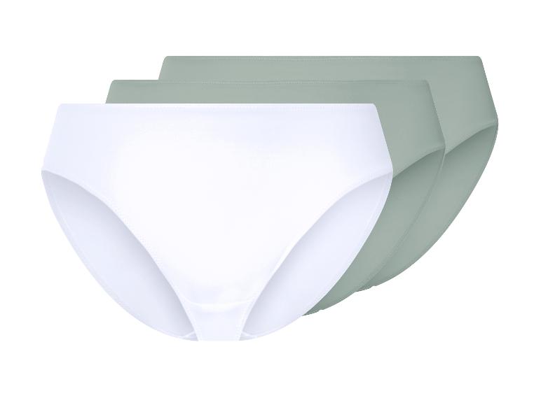 Drie slips, één wit en twee grijsgroen.