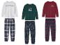Drie pyjama's voor jongens met lange mouwen en geruite broeken.