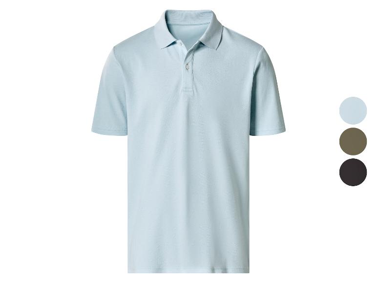 Heren poloshirt met korte mouwen, verkrijgbaar in lichtblauw, olijfgroen en zwart.