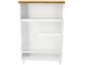 Witte keukentrolley met houten werkblad en planken.