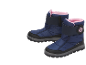 Blauwe kinder sneeuwlaarzen met roze voering en klittenbandsluiting, met sneeuwvlok.