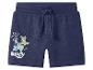 Donkerblauwe kinderbroek met cartoonhondprint en tekst.