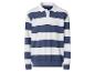 Wit en blauw gestreept poloshirt met lange mouwen, witte kraag en knopen
