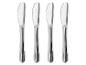 Set van vier zilveren botermessen met afgeronde bladen en handvatten.