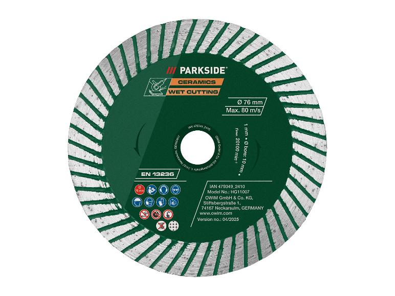 Parkside diamantschijf voor nat snijden van keramiek.
