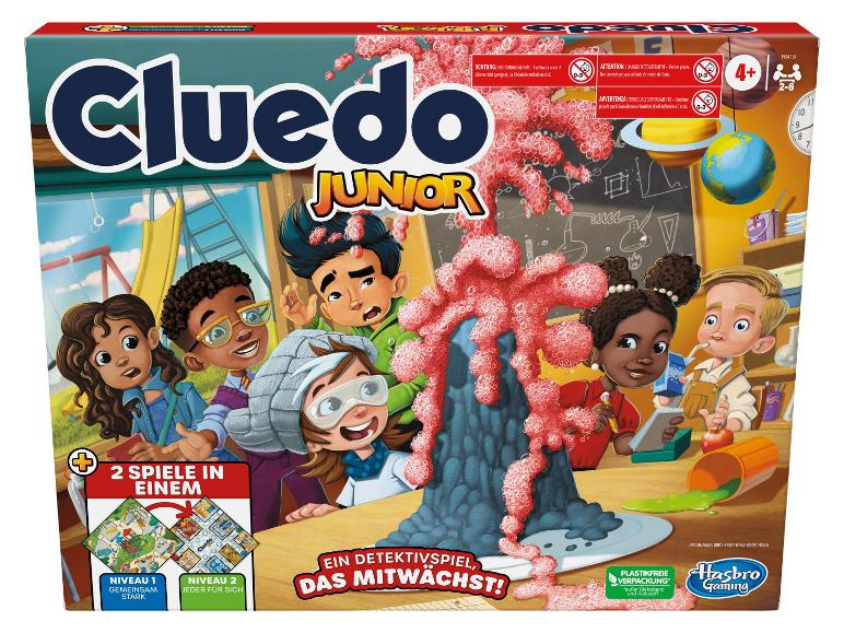 De doos van het bordspel Cluedo Junior met twee spelvarianten.