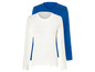 Een witte en blauwe longsleeve, beide met ronde hals.
