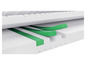Een doorsnede van een matras met groene comfortlagen.