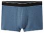 Blauwe katoenen boxershort met zwarte elastische tailleband en witte strepen