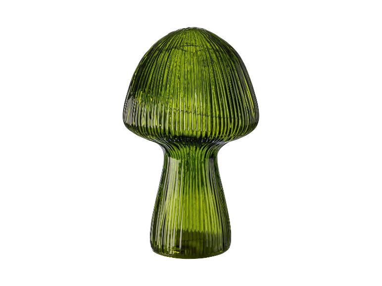 Groene geribbelde glazen paddestoelvormige decoratieve lamp