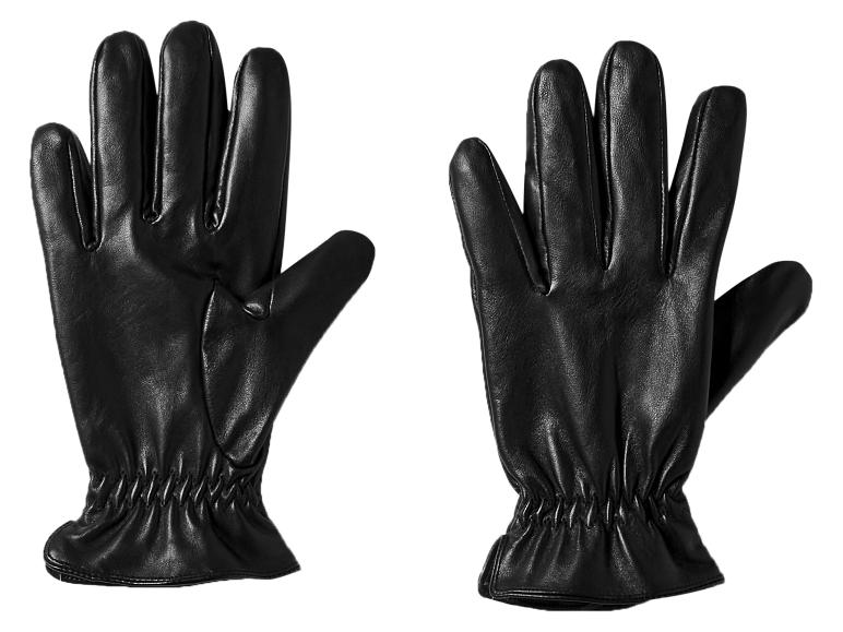 Een paar zwarte leren handschoenen met elastische manchetten.