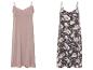 Twee camisoles: een poederroze met kant, een ander met bloemenprint.