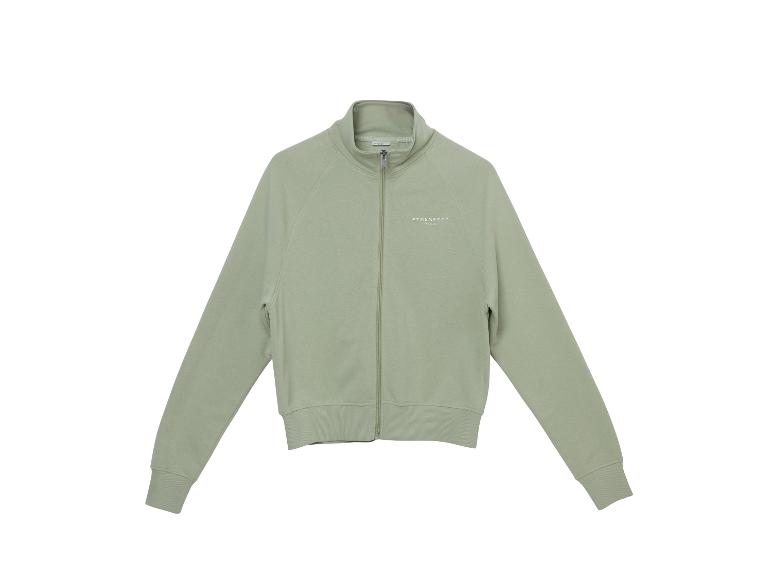 Lichtgroen sweatshirt met rits en de tekst 'STRENESSE BLUE' op de borst.