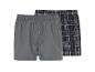 Twee heren boxershorts: één grijs en één grijs-zwart geruit.