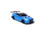 Blauwe speelgoedauto met zwarte spoiler en strepen
