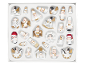 Set van 24 mini kerstdecoraties van wit en goudkleurig hout, met engelen, soldaten en schaatsers.
