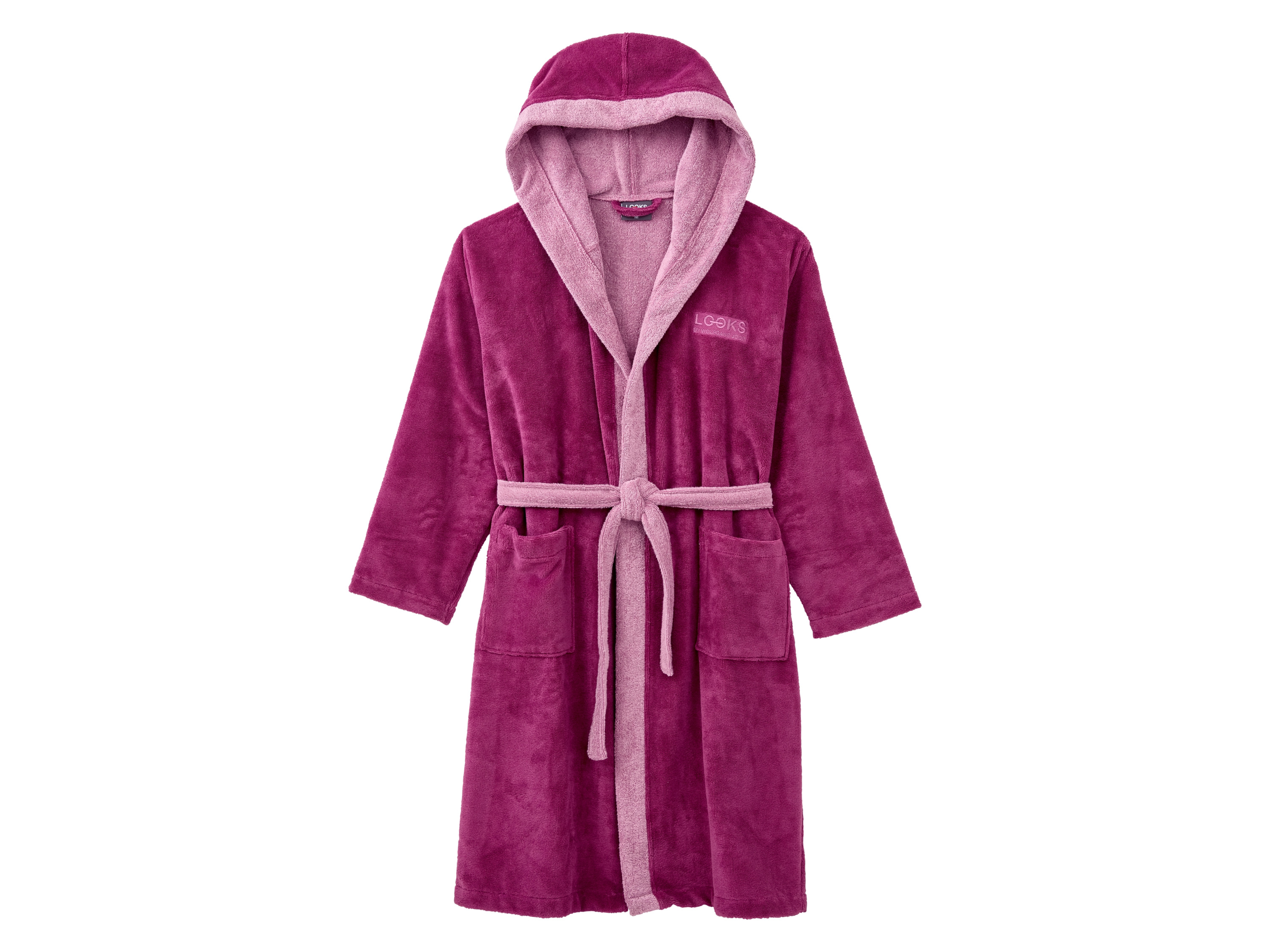 LOOKS BY WOLFGANG JOOP Unisex badjas, katoen en microvezel (Aubergine, S)