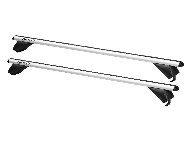 Twee Ultimate Speed dakdragers van zilverkleurig aluminium.