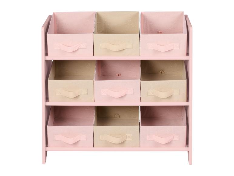 Roze rek met 9 roze en beige stoffen opbergdozen