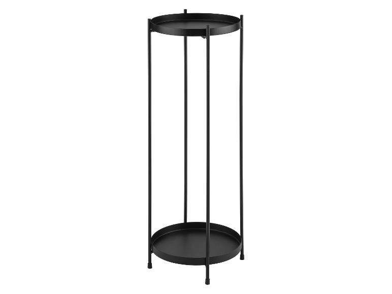 Zwarte plantenstandaard met twee ronde dienbladen