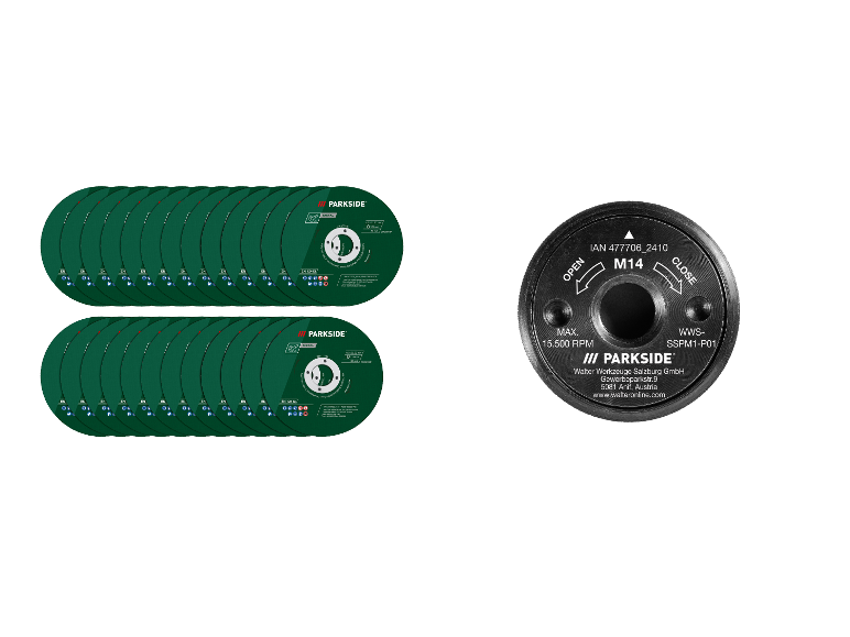 Parkside metaalslijfschijven en M14 flens.