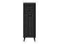 Zwarte kast met twee lades en een deur met geribbeld design.