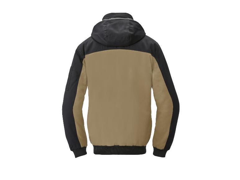 Zwart en bruin jack met capuchon op een witte achtergrond.