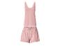 Roze damespyjama met kanten camisole top en bedrukte shorts.