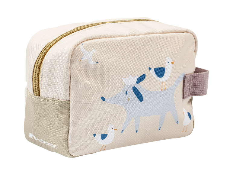 Bébéconfort toilettas met zeemeeuwen en een hond erop.