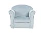 Lichtblauwe fluwelen kinderfauteuil met gebogen rugleuning en armleuningen