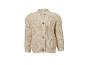 Beige gebreid vest met V-hals, knopen en zakken.