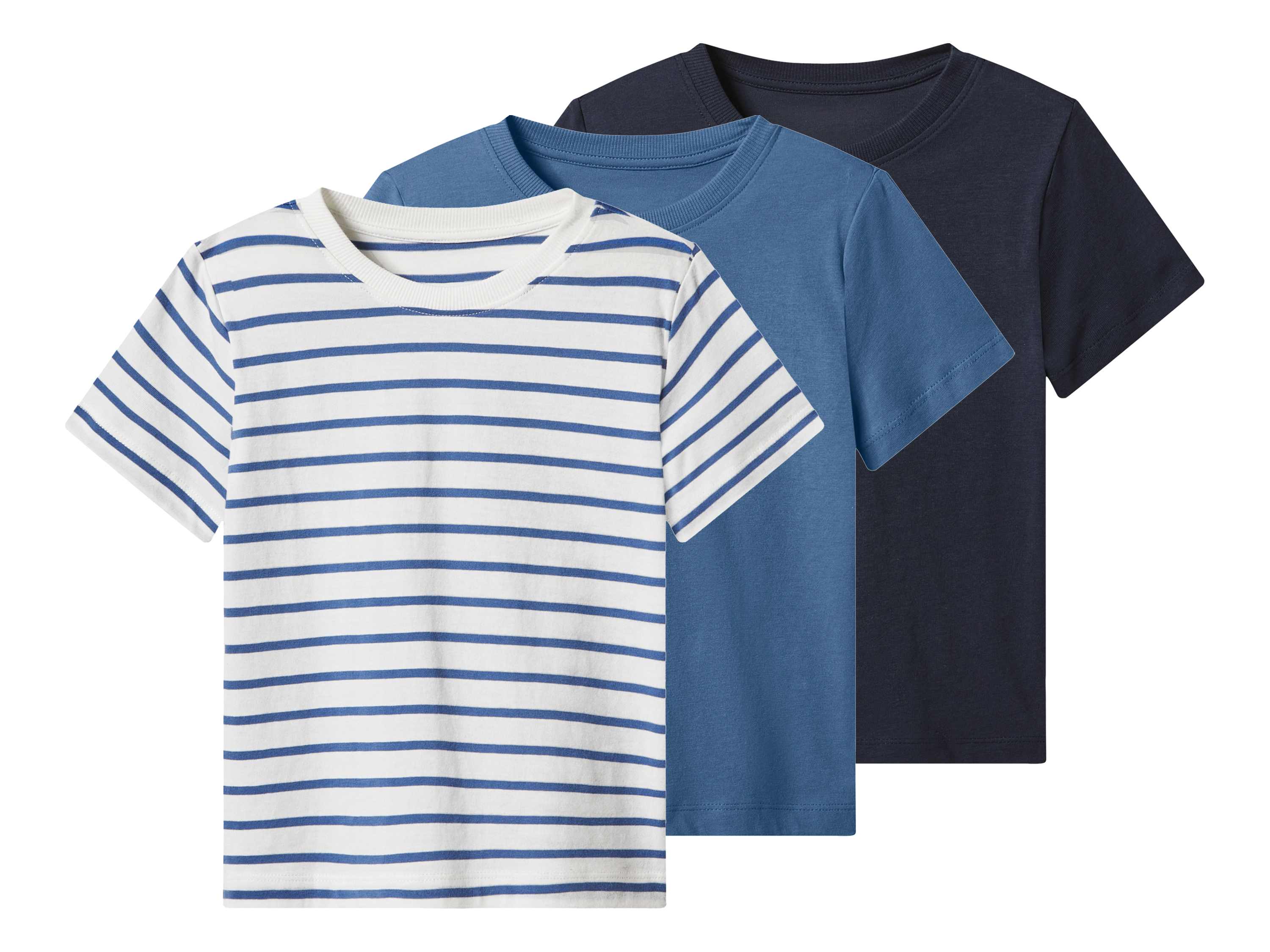 lupilu Set van 3 kinder T-shirts (gestreept/blauw/marineblauw, 122/128)