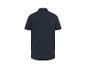 Donkerblauw heren poloshirt met korte mouwen, achteraanzicht.