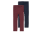Twee kinderleggings – bordeauxrood en donkerblauw.