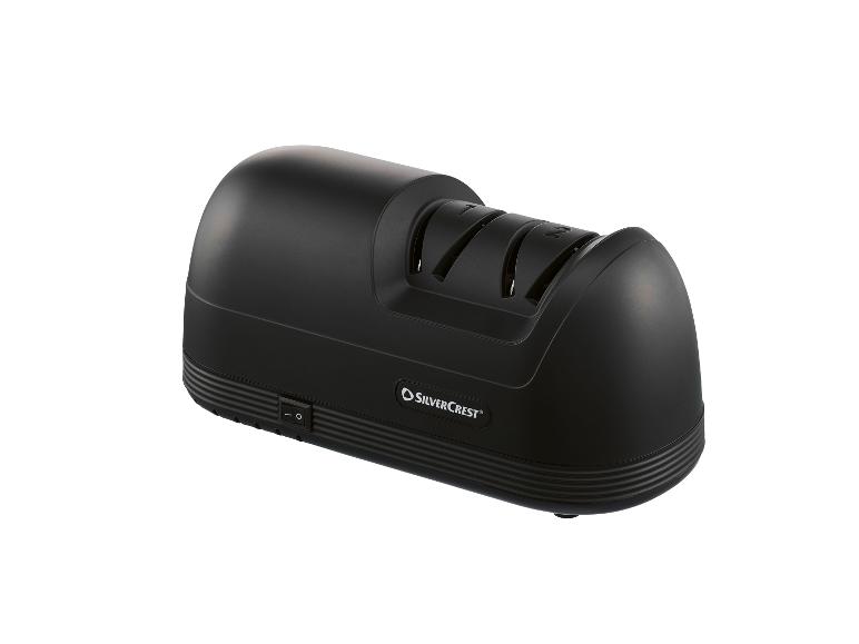 Zwarte SilverCrest elektrische messenslijper met twee slijpfasen.