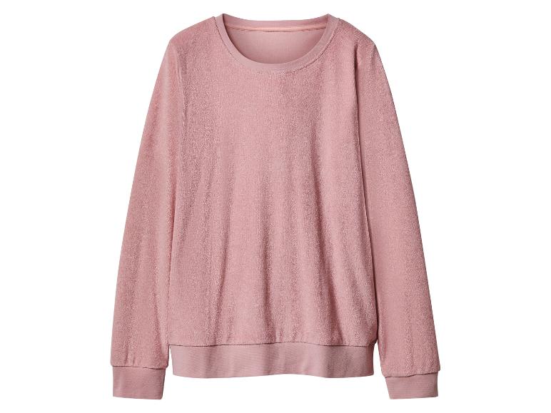 Een roze badstof sweatshirt met lange mouwen en een ronde hals.