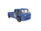 Een blauwe pick-up truck met een roestpatroon.
