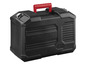 Een zwarte gereedschapskoffer van Parkside met een rode handgreep.