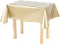 Een tafel met een glimmend gouden tafelkleed.