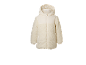 Crèmekleurige gewatteerde jas met capuchon, teddyfleece romp en mouwen