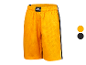 Gele basketbalshorts met zwarte strepen.