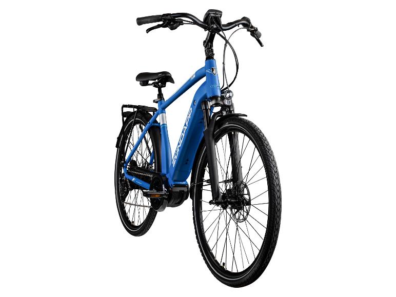 Een blauwe Zündapp elektrische fiets met een modern en elegant design.