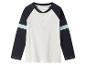 Witte en donkerblauwe longsleeve, baseball stijl.