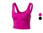 Fuchsia sportieve crop top met brede bandjes, verkrijgbaar in fuchsia en zwart.