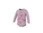 Roze babyromper met lange mouwen, Minnie Mouse-afbeelding en tekst.
