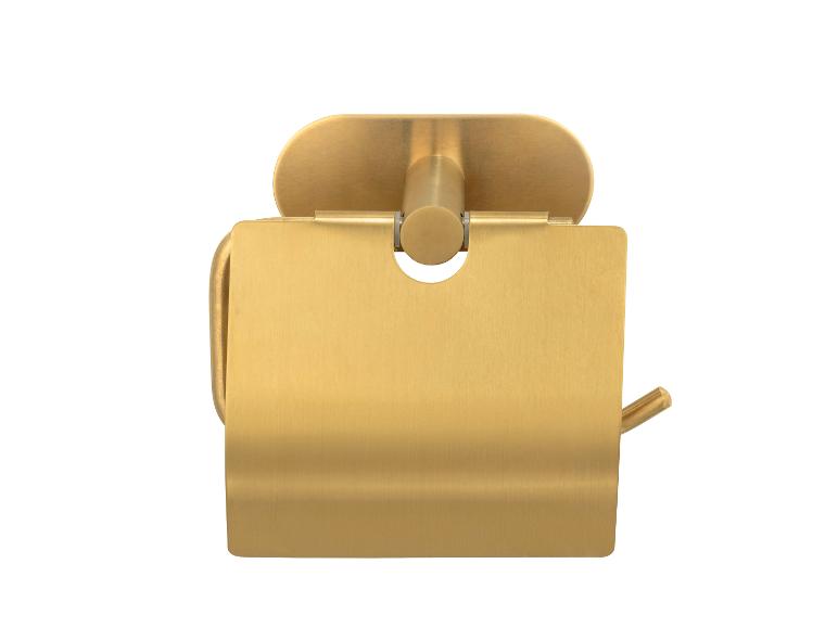 Een moderne gouden toiletrolhouder.