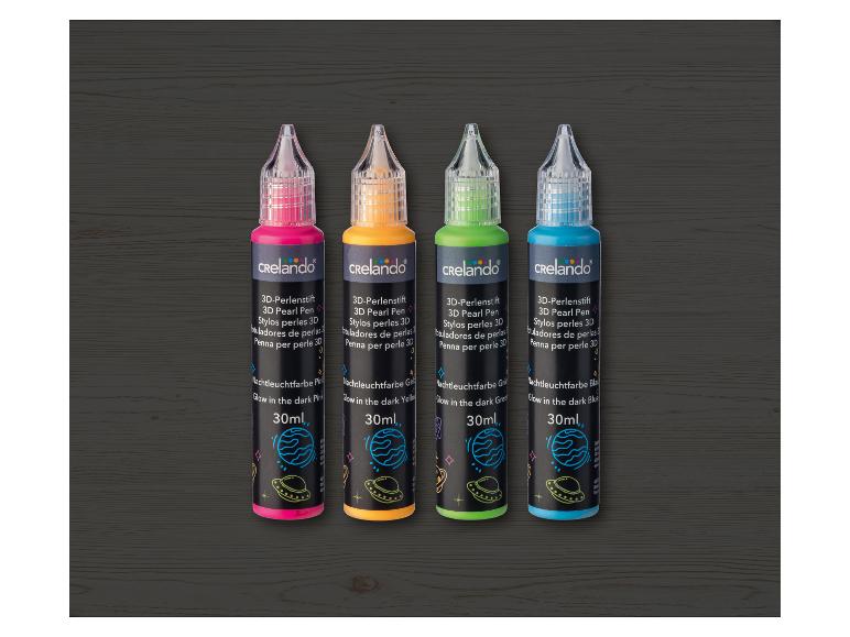 Set van 4 Crelando 3D parelpennen die in het donker oplichten.