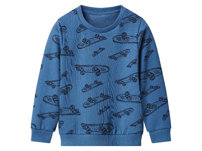Blauwe kindertrui met skateboardprint